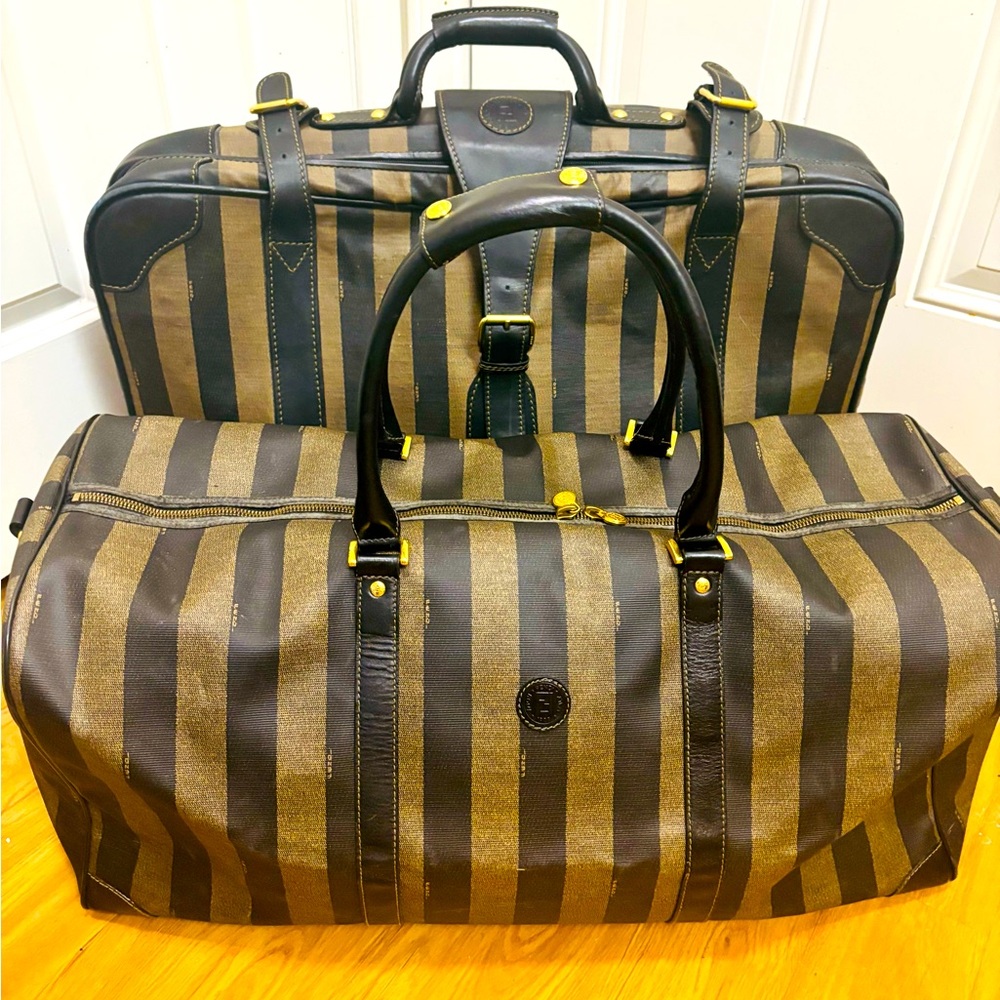 💯Authentic Fendi duffle & suitcase vintage Pequin Stripe Print